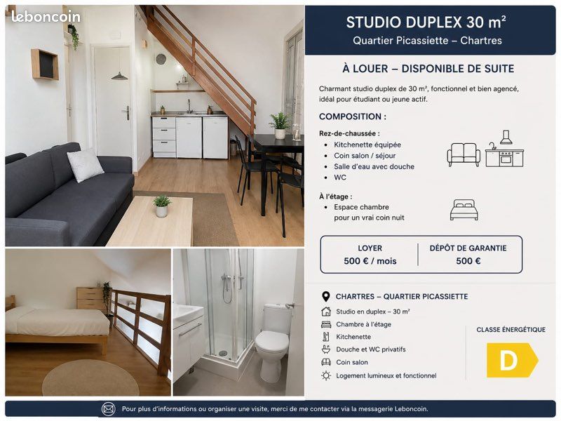 Appartement 2 pièces 30 m² · à Chartres · 30 m² · 500 €/mois