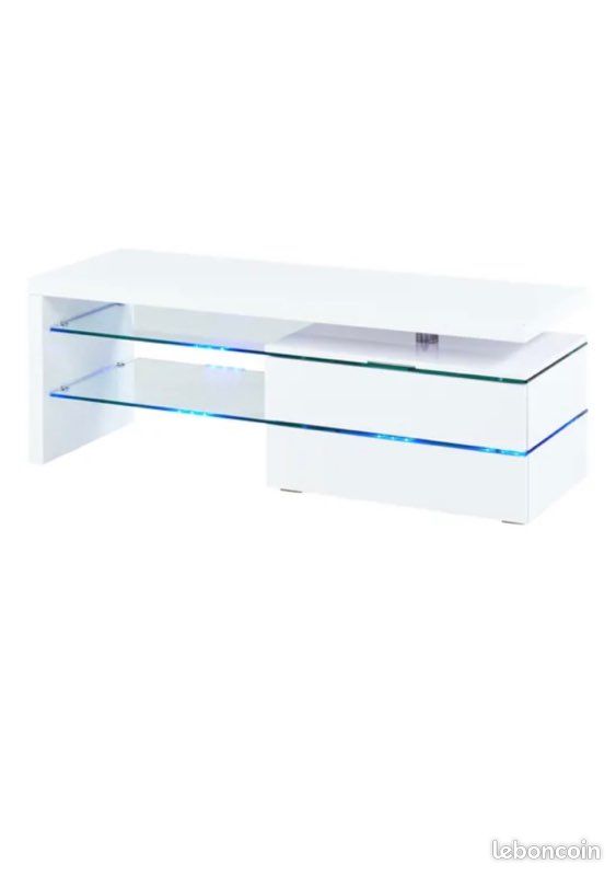 Meuble Tv blanc laqué avec led bleu (image 3)