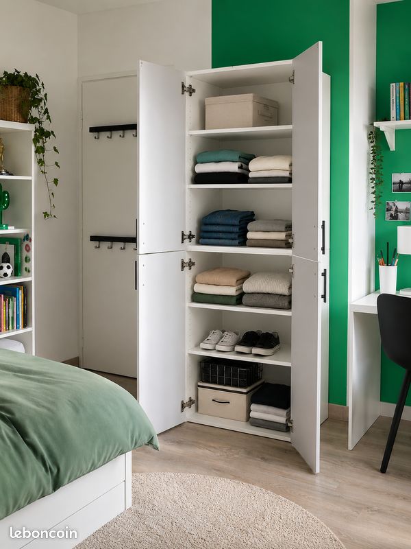 Armoire blanche en bois IKEA PLATSA 60*55*180cm + portes grises SMÅSTAD + tablettes HJÄLPA + poignées JÄRNSPARV noires métal flèches 🖤 (image 8)