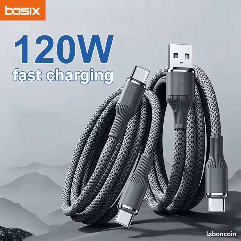 Câble de charge super rapide Type C vers Type C/USB vers Type C 120W, surface mate, vitesse de transfert de données pour iPhone, Xiaomi, Samsung (image 1)