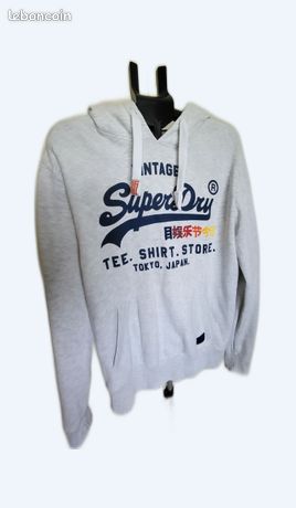 Sweat à Capuche Superdry Homme – Taille M – Noir/Gris Phoenix – Neuf