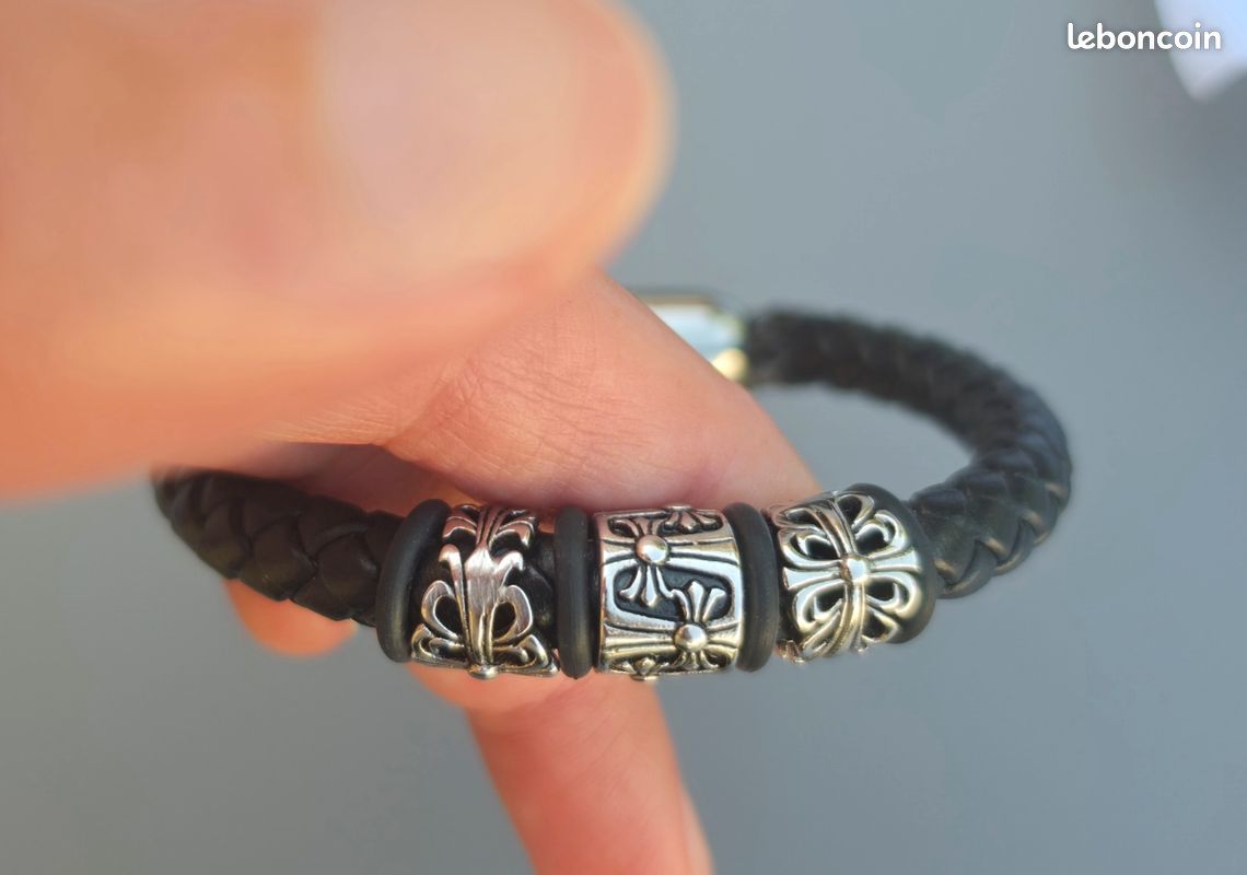 Bracelet acier polyurethane tresse plaque 22,7 cm homme La Vie en Or (image 4)