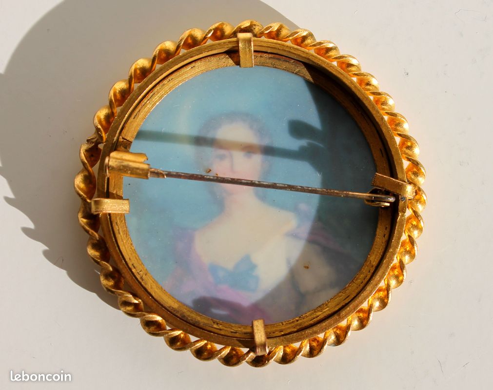 Broche Antique Signée Monet - Miniature Peinte à La Main, Vintage