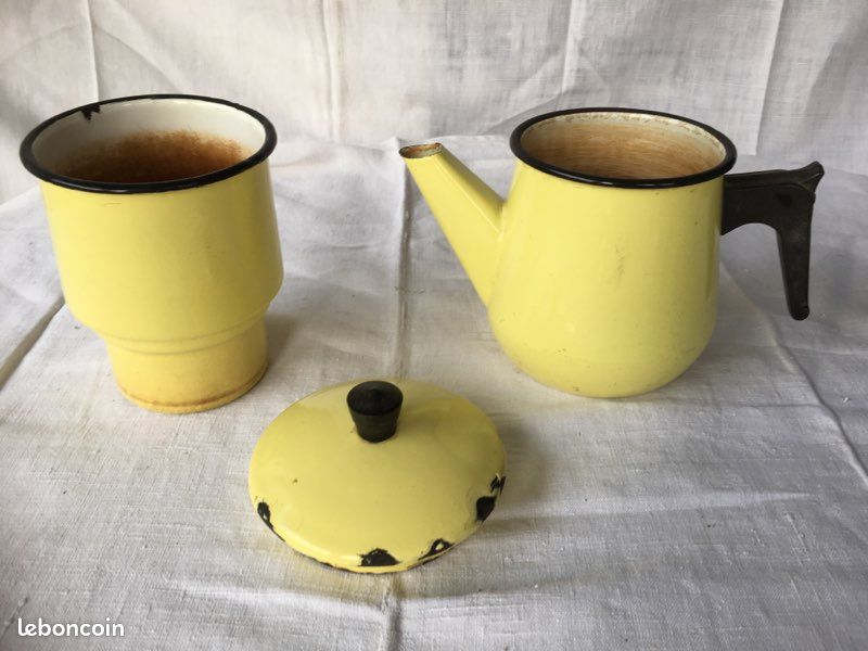 Cafetière jaune émaillée vintage antiquité (image 5)
