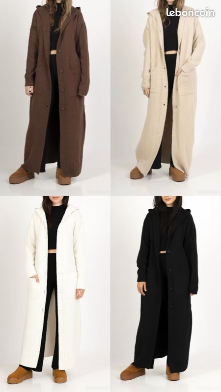 Overdose Soldes Cardigan Long Femme Gilet avec Capuche Hiver Chaud Manches Longues en Tricot Ouverte Elégante Casual Sweater Poches