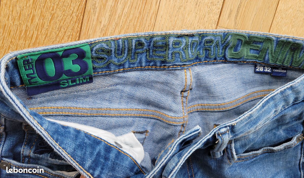 Jean Superdry Droit Taille 28 Jambe 32 - Bleu Délavé, Pour Femme, Occasion Très Bon état
