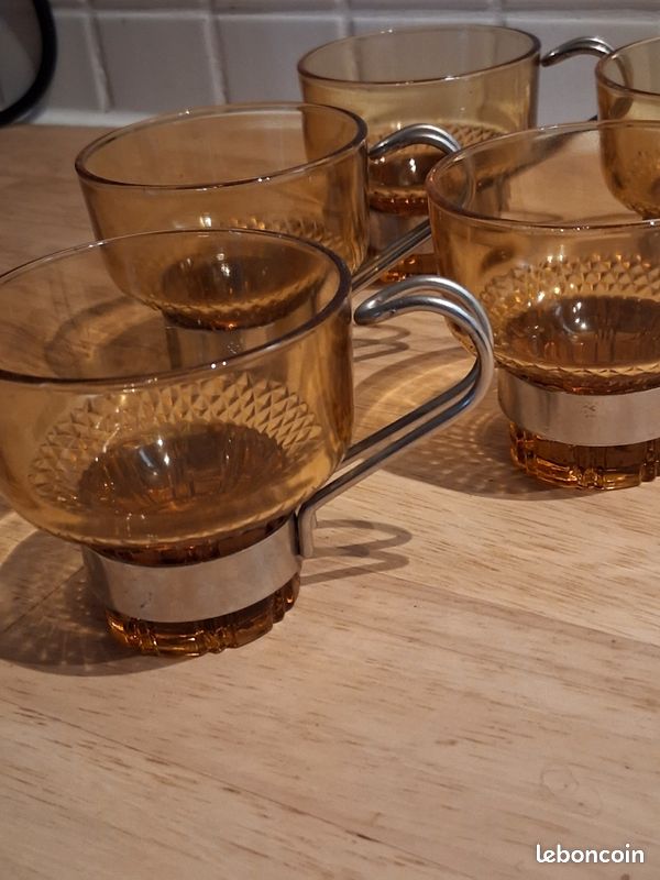 Lot De 5 Tasses à Café Vintage Couleur Ambré - Fabriqué En Italie - Occasion Bon état