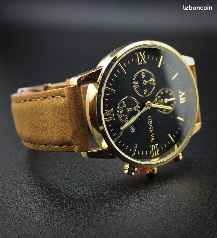 Montre homme marron, style vintage doré Montres Bijoux