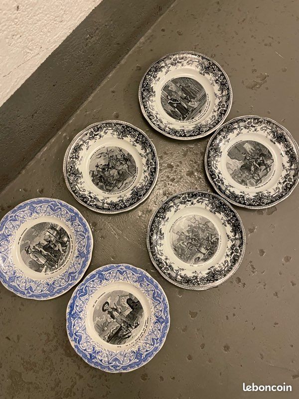 Service à Dessert Complet 12 Assiettes – Creil Et Montereau, Histoire De Rire, 1900