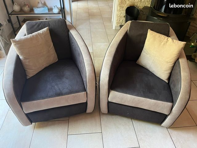 Canapé 3 places + 3 fauteuils en tissu daim (image 2)
