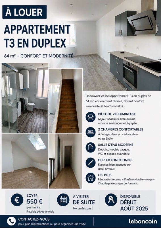 Appartement 3 pièces 64 m² · à Saint-Quentin · 64 m² · 550 €