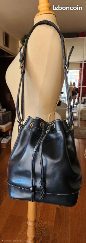 Sac à bandoulière seau en cuir noir vintage 1980's Jean Louis Fernandez (image 4)