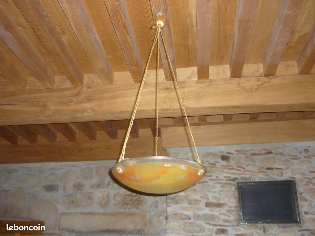 Suspension luminaire vasque verre moulé pressé Art Déco (image 1)