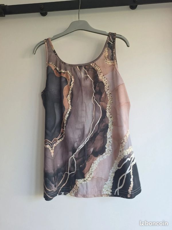 Débardeur Shein sans manches col rond imprimé effet marbré encolure ronde Femme taille L #R0288 (image 2)
