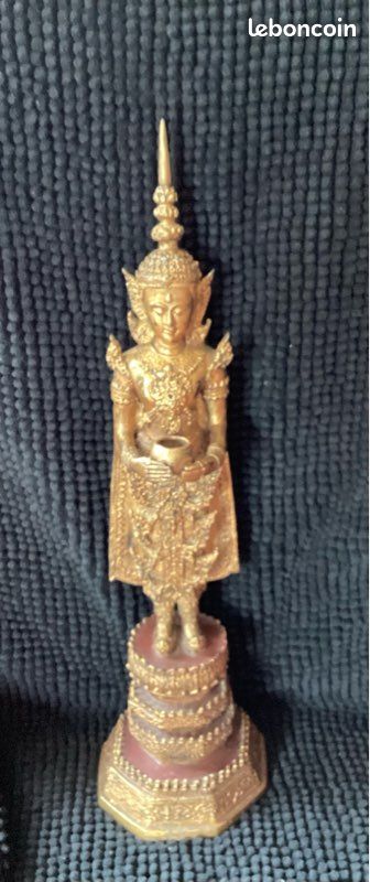 Grande statue de bouddha Thaïlandaise Bronze doré XXème 50 cm (image 3)