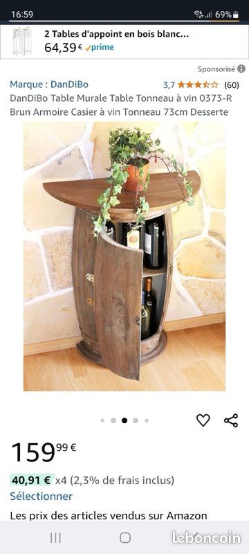 DanDiBo Casier à vin en bois Tonneau à vin brun 33 cm 2110 Bar Casier à bouteilles Petit tonneau Tonneau en bois avec porte-verre