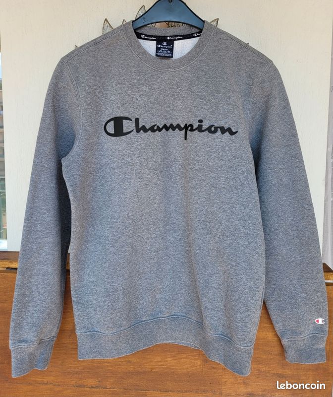 Champion Sweat Hoodie crewneck TS/TFr36- Gris Chiné-Logo Noir Devant-Coupe Comfort Fit (image 3)