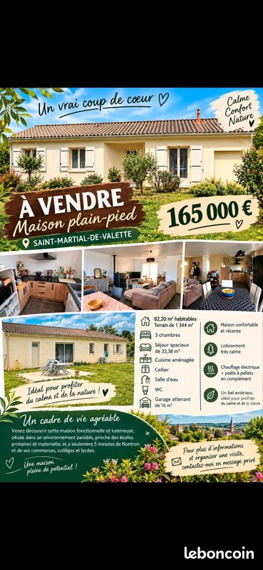 Maison 4 pièces 80 m² · à Saint-Martial-de-Valette · 80 m² · 165 000 €