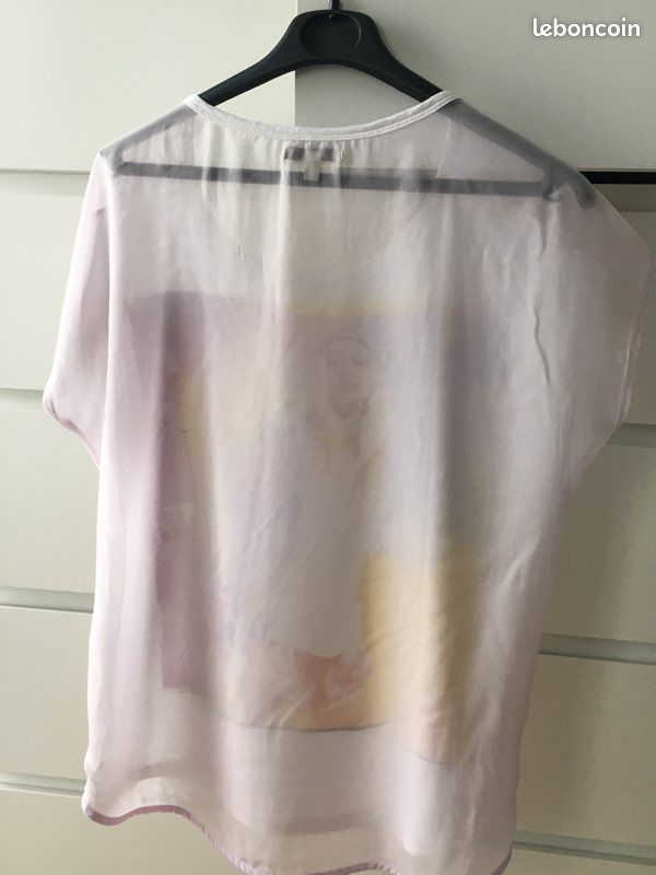 T-shirt femme blanc devant mousseline rose à l’arrière à motifs Zara taille M 38 - 40 (image 3)