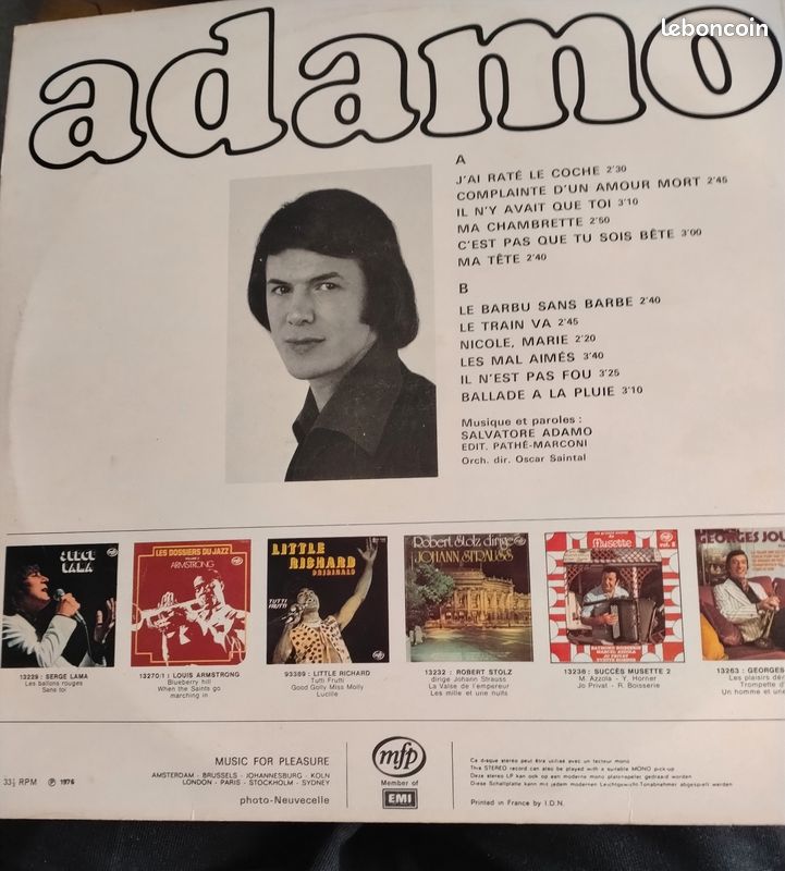 VINYLE 33T "ADAMO" Mes 16 Ans (image 2)