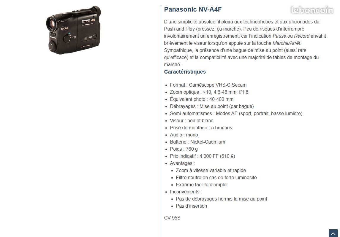 Camescope Panasonic NV-A4F à restaurer (image 4)