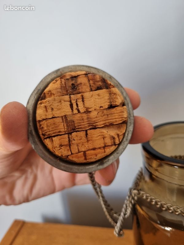 Ancien pot / bocal à cornichons vintage en verre fumé et métal (image 7)