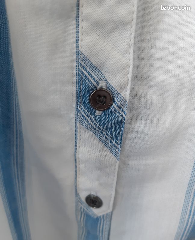 Blouse chemisier coton blanc rayures bleues épaules découvertes