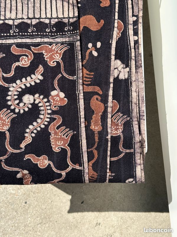 Batik imprimé noir et marron, tissu cérémoniel indonésien 185x50 (image 9)
