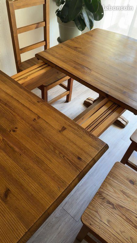 Table a manger extensible rallonges intégrées en bois mexicain + 4 chaises (image 10)