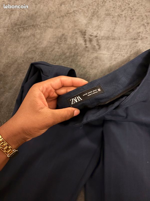 Pantalon De Costume Femme Zara - Taille S - Bleu Marine Satiné Pour Bureau