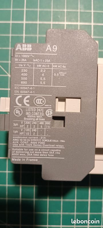 Contacteur AC ABB A9-30-10 / A12-30-10 / A16-30-10 – 220V 380V 110V 24V, 9A 12A 16A, 3P+1NO/1NC