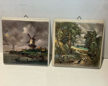 Lot De 2 Plaques Murales Vintage En Céramique - Motif Houx & Citations - Décoration Maison
