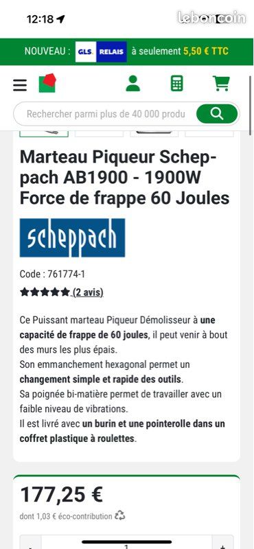 Marteau Piqueur Scheppach AB1900 - 1900W Force de frappe 60 Joules (image 3)