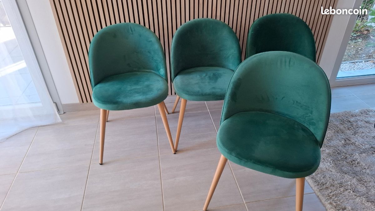 Chaises velours vertes x4 (image 1)