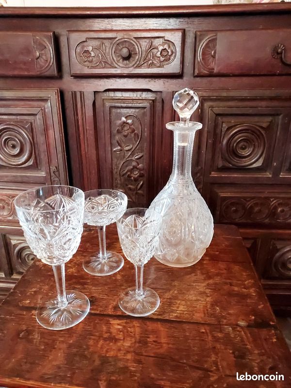 Verre à Vin Vert Baccarat Lagny - Cristal Taillé Français Vintage - Occasion