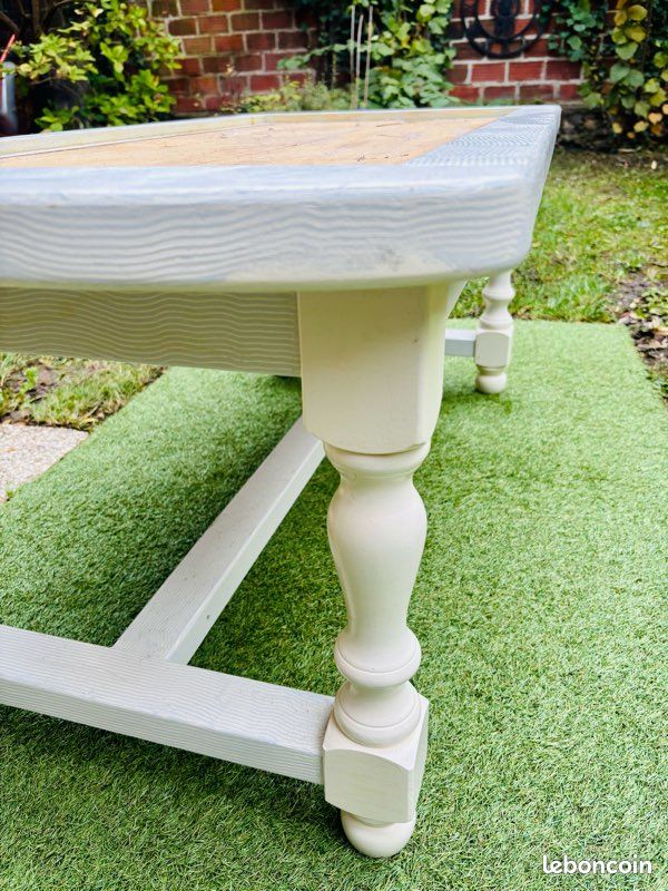 Table basse salon – Bois massif peint en blanc – (image 2)