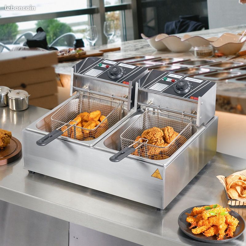 Double Friteuse Électrique Inox 6 L (2x3 L) 5000 W - 2 Paniers Indépendants, Température 140-392°F, Pour Restaurant Et Maison