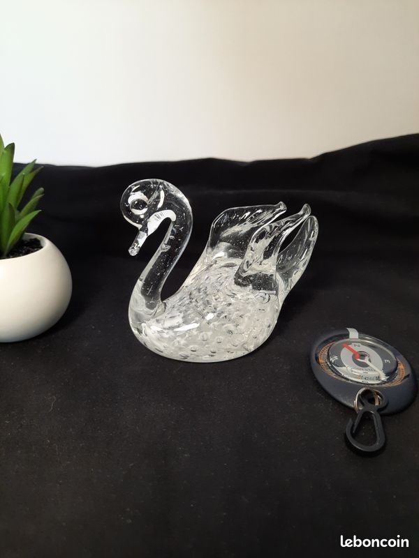 Sculpture murano Cygne bullé, verre transparent et blanc, 10 cm (image 1)