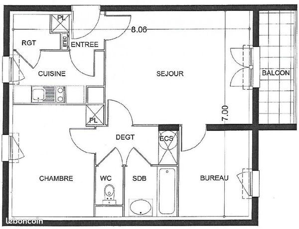 Appartement 2 pièces 53 m²