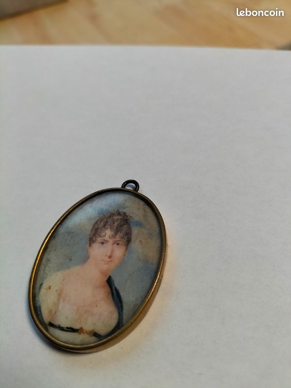Pendentif Ancien Porte-photo Miniature Peint à La Main - Datant Des Années 1900, Occasion
