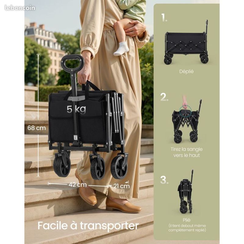 Remorque Pliable Oxford 600D Chariot De Transport Pliable 100L - Toit Amovible Et Roues Tout Terrain 8 Pouces Tawxot Tout Terrain