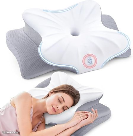 Oreiller de beauté impeccable pour le visage – Oreiller cervical en mousse à mémoire de forme anti-âge et anti-rides pour soulager les douleurs cervicales et les épaules avec taie d'oreiller 100