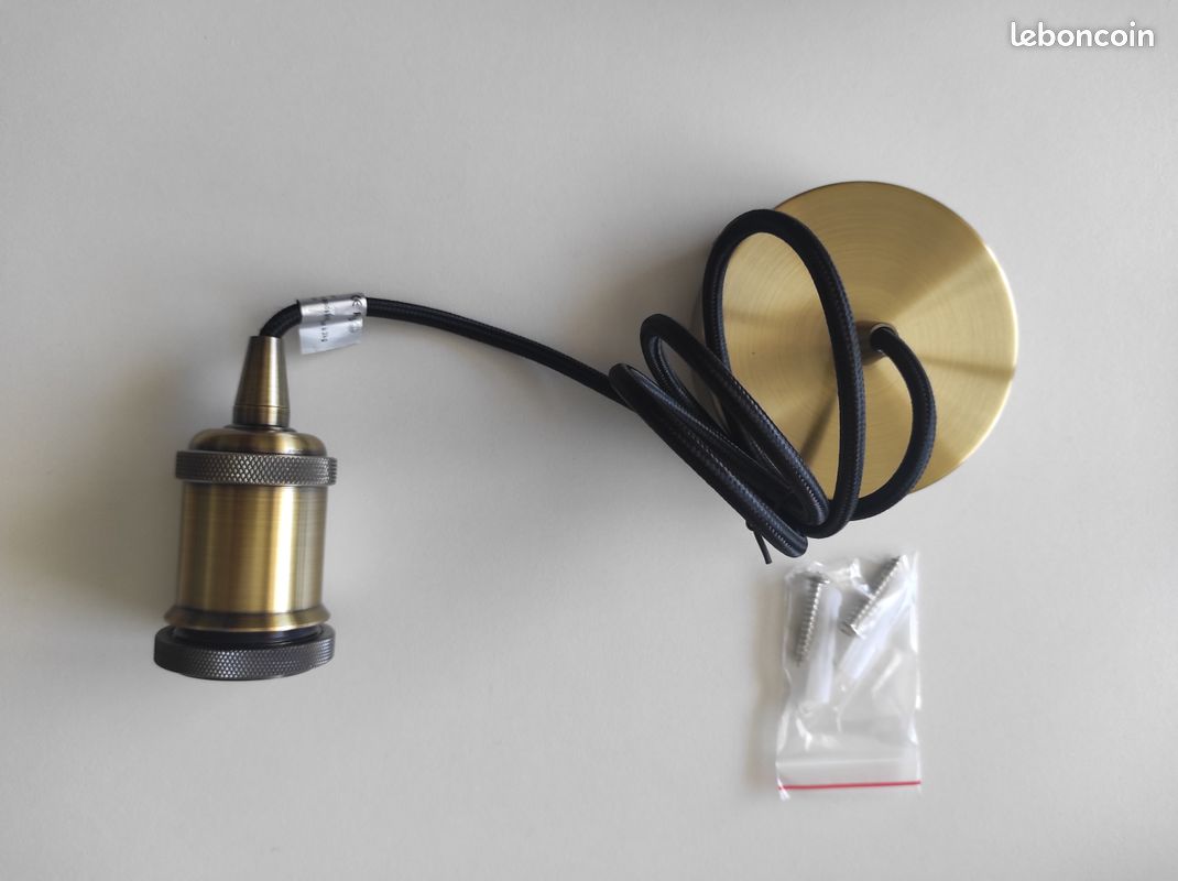 Lot 2 support lampe suspension vintage bronze doré + 2 ampoules blanc naturel (image 4)