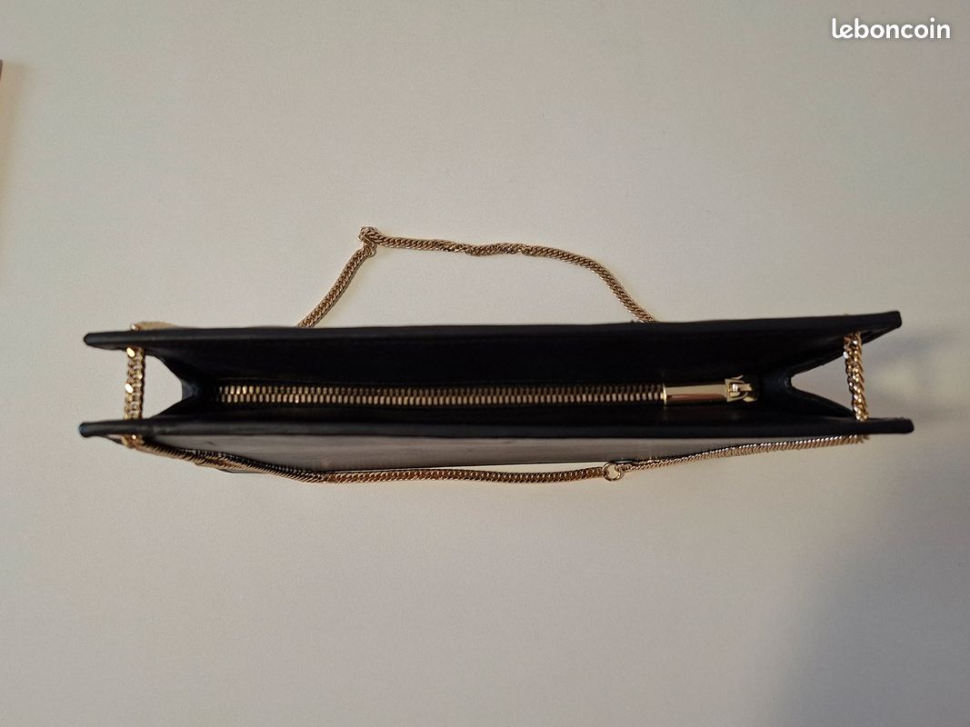 Pochette De Soirée Minelli En Cuir Noir Avec Pompon - Occasion En Très Bon état - Accessoire Chic