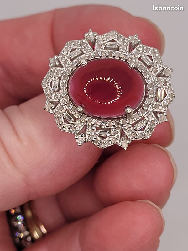 Magnifique Bague Rubis cabochon naturel 12,30ct et Diamants naturels 0,54ct (image 3)