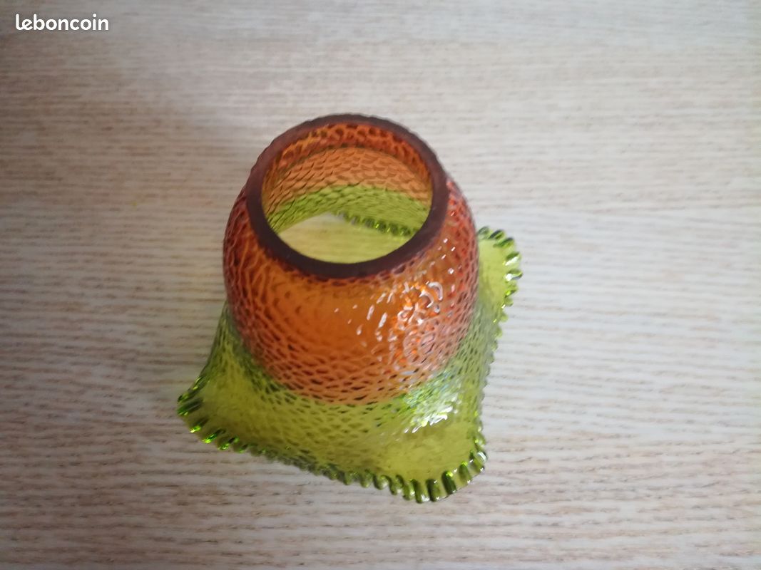 Ancienne tulipe bicolore orange / vert pour lampe à pétrole (image 3)