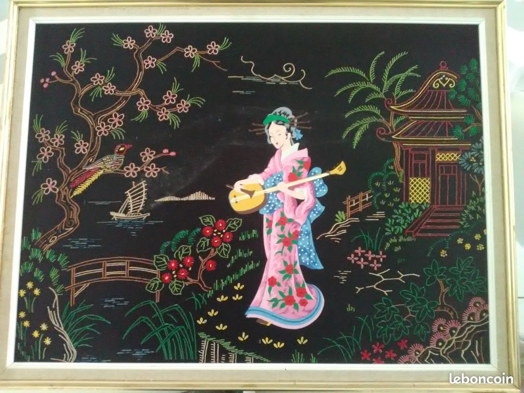 2 broderies sur toile 60cmx40cm années 70-80 (image 1)