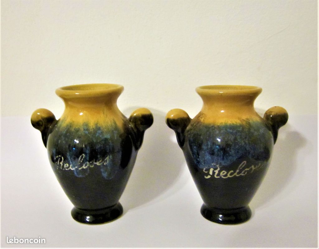 2 petits VASES en duo céramique brillante flammée H : 8,7 cm TBE Vintage (image 1)