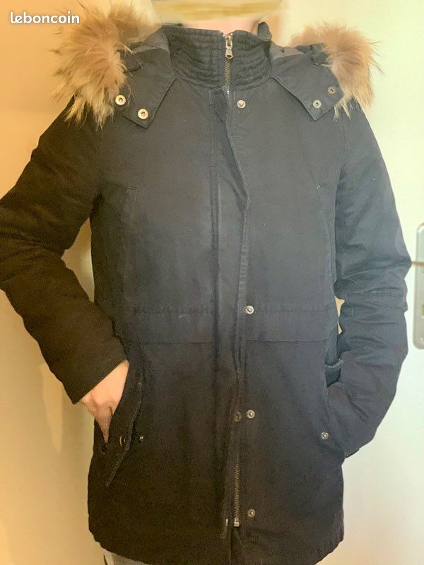 Manteau Zapa taille 36 bleu marine avec fourrure bon état (image 5)