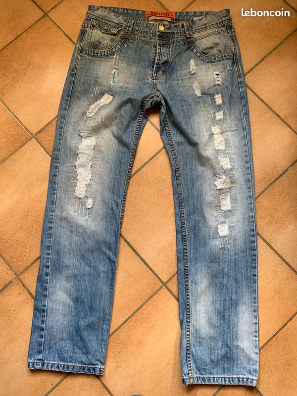 Justing jeans bleu Los Angeles W38 pré-déchiré avec empiècement de tissu (image 3)